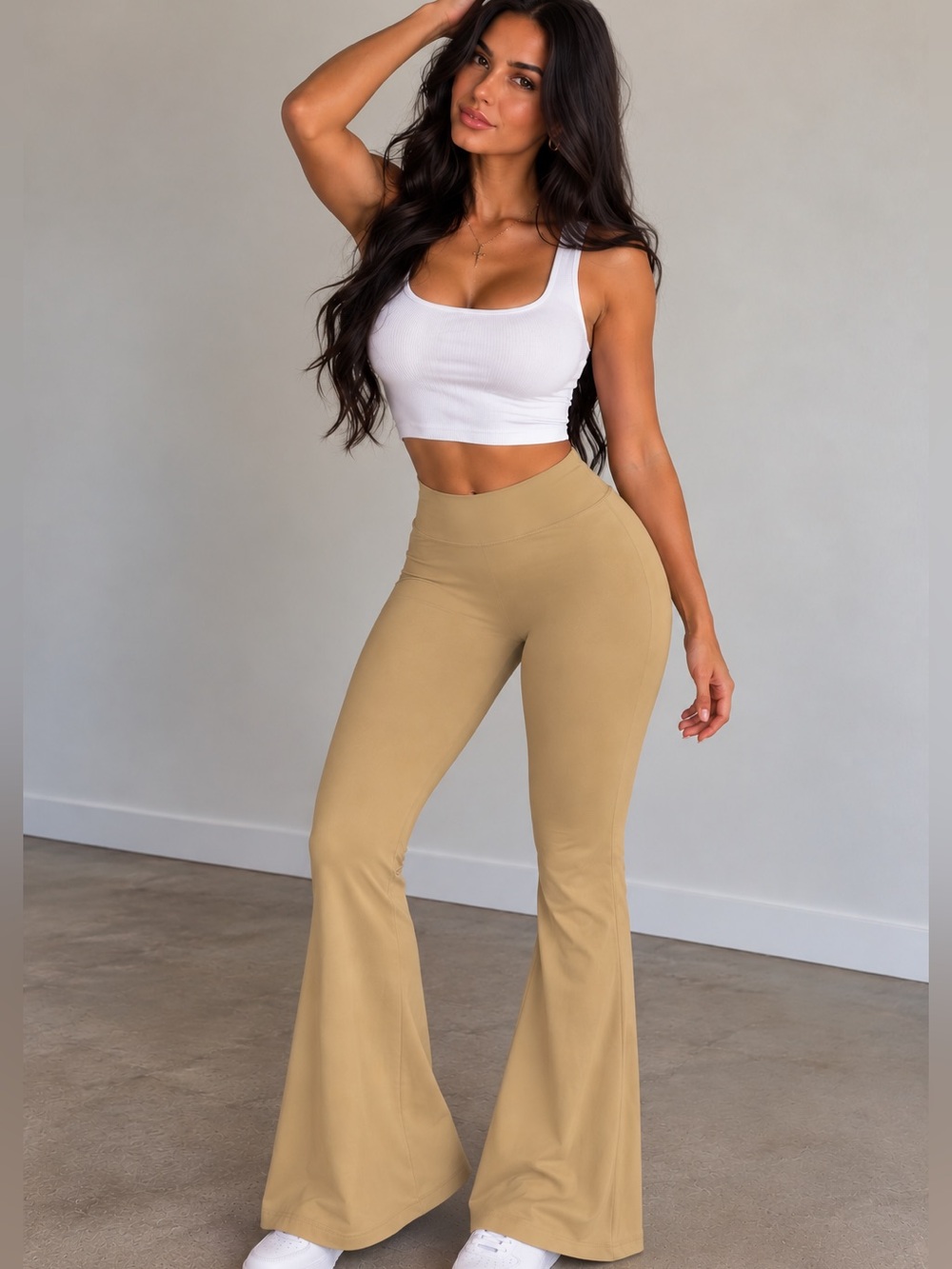 Forever 21 Beige Wide Leg Flare Athletic Stretch Pants - Tan Size Small - NWT
